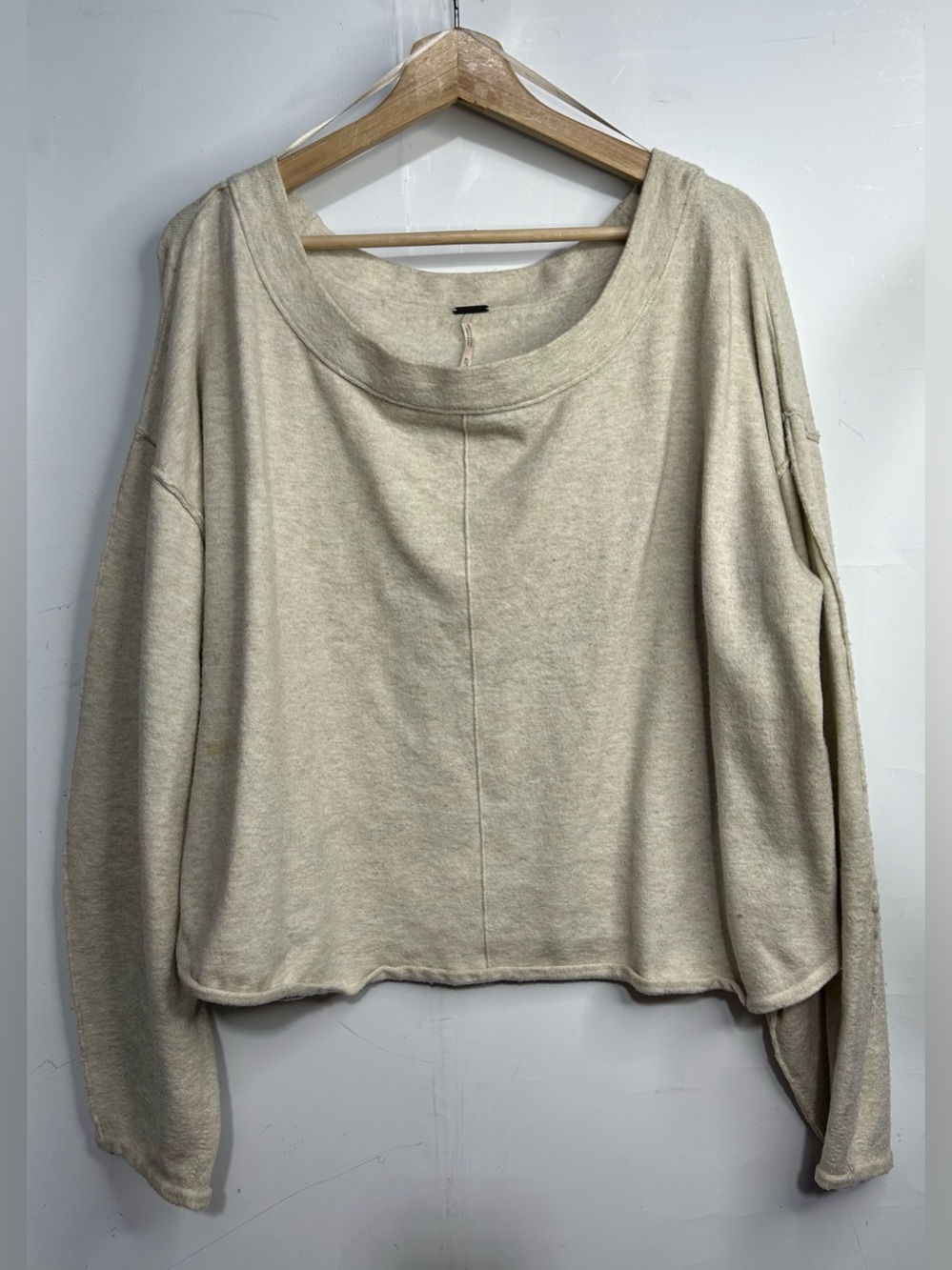 Free People Scoop Neck Pullover Sweater in Oatmeal Beige